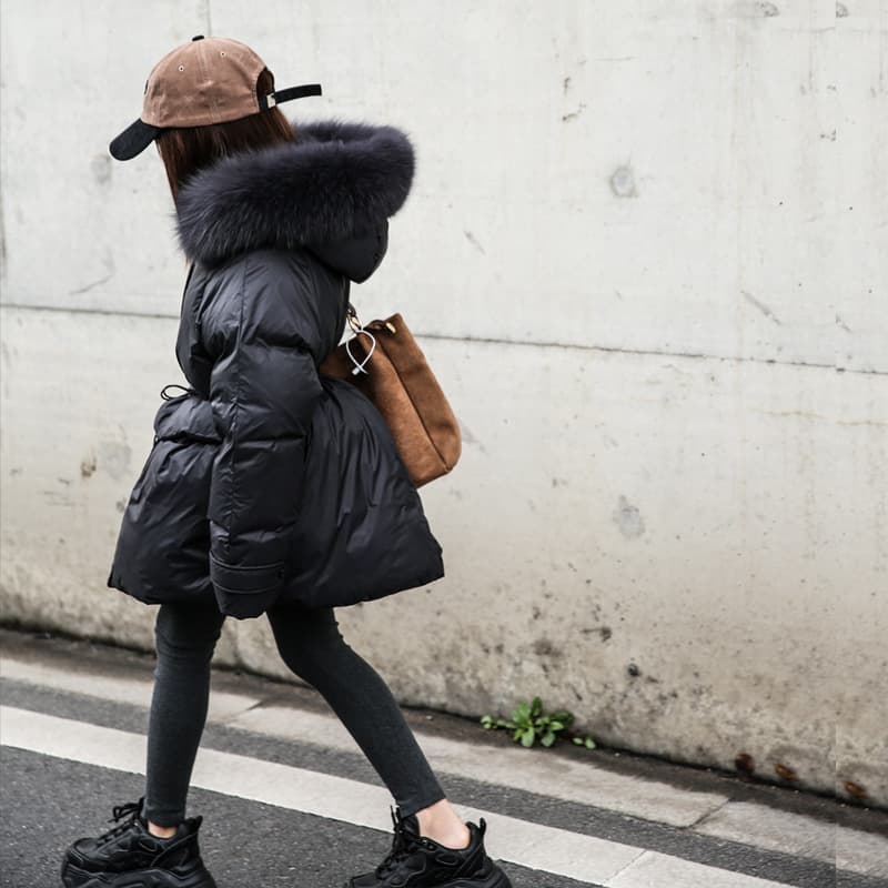 Children's Down Jacket Long Thick Baby Girls White Duck Down Winter Children Big Children Big Hair Collar Children's Clothing