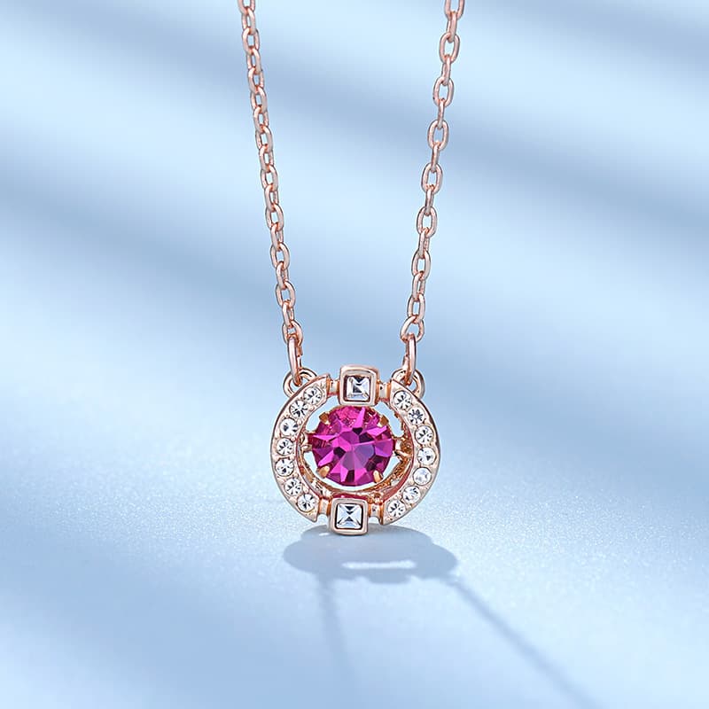 Element Style Crystal Round Smart Beating Heart Necklace Clavicle Chain