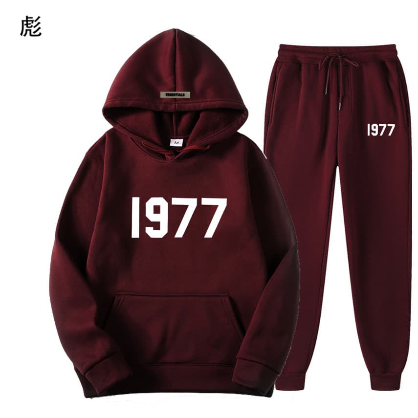 Ensemble pull polaire ample ESSENTIALS Double FOG Fashion Brand High Street, sweat à capuche unisexe avec inscription 1977.