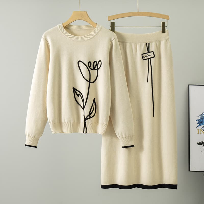 Women’s Clothing gentle style knitted suit new women's spring sweater skirt dress two piece suit