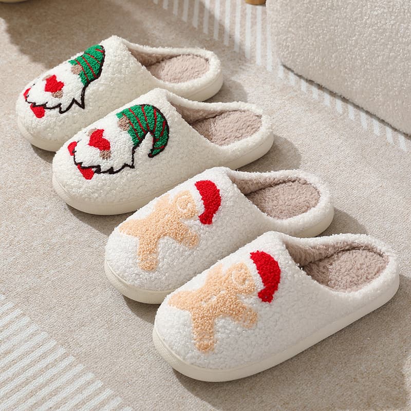 New Christmas deer gingerbread man Christmas slippers Winter indoor warm home smiley cotton slippers