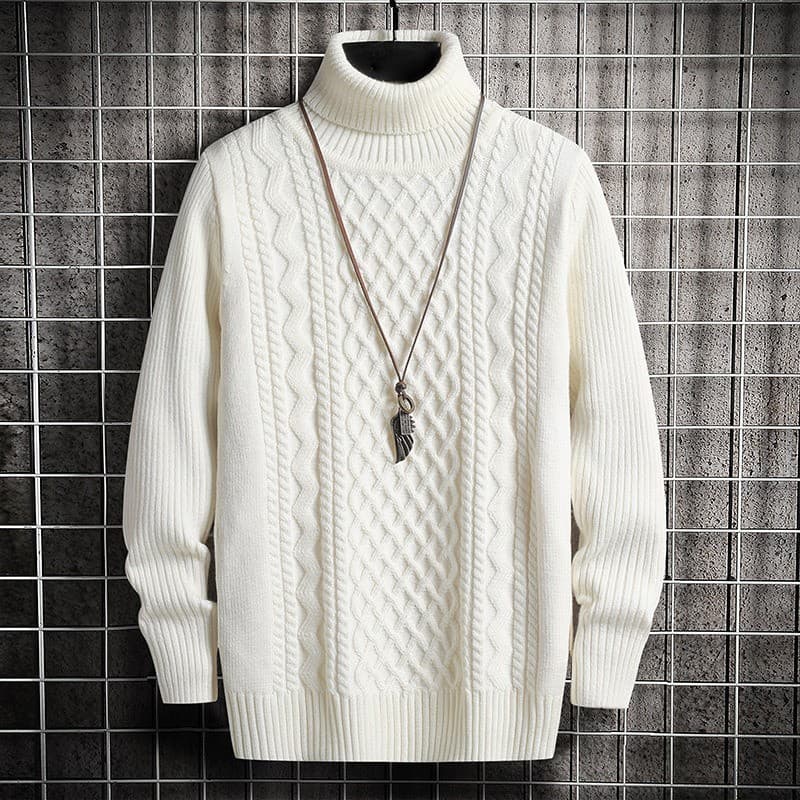 Men's Clothing Courier Autumn And Winter Men's Turtleneck Sweater Twill Youth Solid Color Slim Fit Trendy Thick Warm Sweater