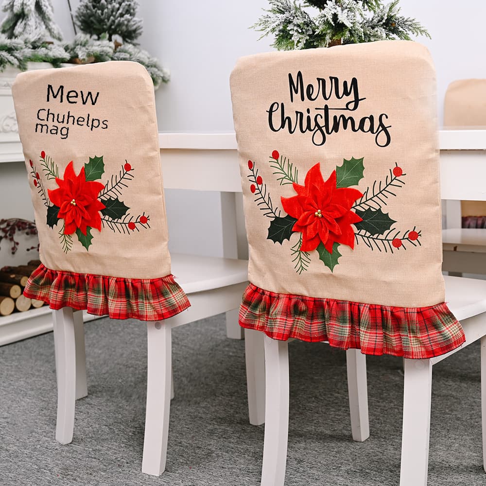 Christmas decorations big red flower linen chair cover stool cover chair cover chair decoration