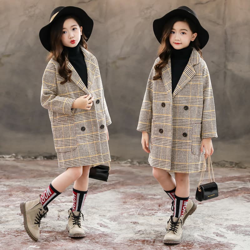 Baby clothing Children's tweed coat medium long girl trend