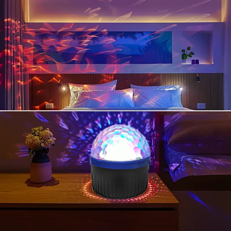 Rotating Star & Moon Projector Night Light With Water Ripple Effect – Bluetooth Music Sync Ambient Light For Nursery, Bedroom & Meditation Room