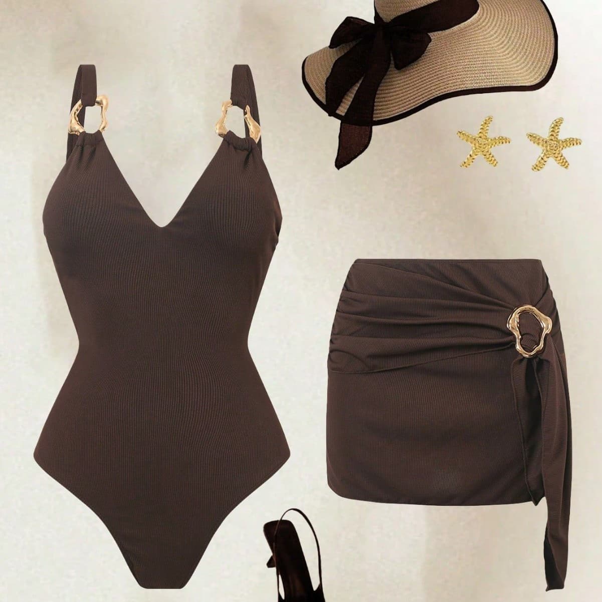 Women's High-Waisted One-Piece Swimsuit Sexy Beachwear Hot Spring Bathing Suit Casual Comfortable Swimwear