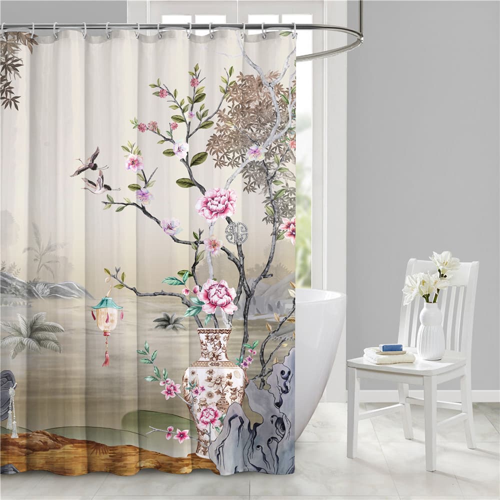 Vio cross-border simple waterproof shower curtain 3D digital shower curtain fabric bathroom partition curtain foreign trade cross-border