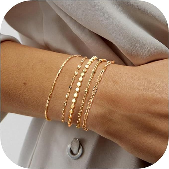 5 piece bracelet set metal Figaro chain ladies bracelet set fashionable and simple bracelet