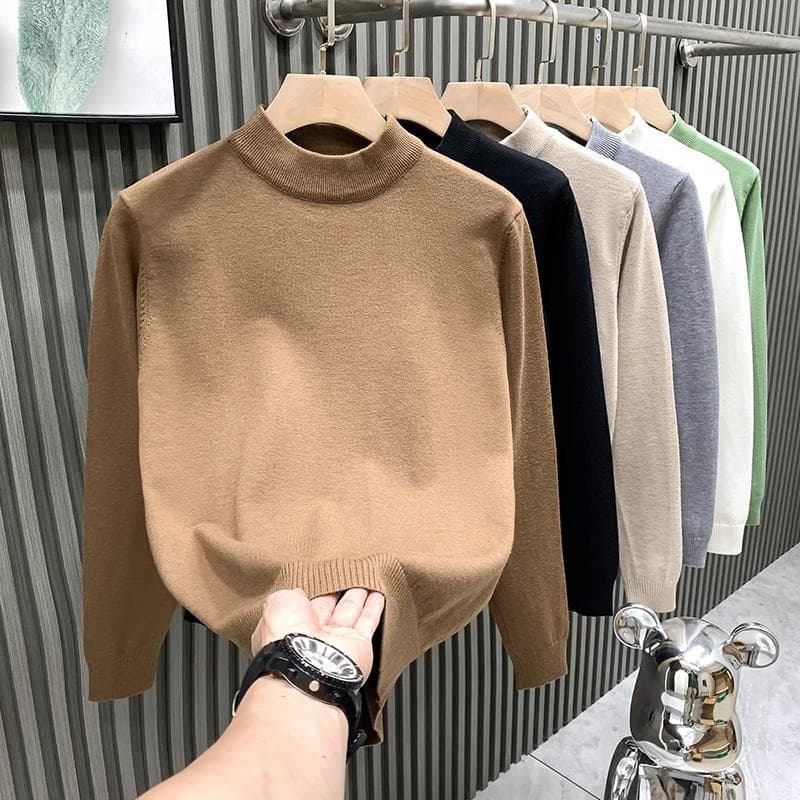 Men's Clothing Fashion Brand Half Turtleneck Sweater Men Autumn And Winter New Style Light Luxury Knitted Sweater High End Bottoming Shirt