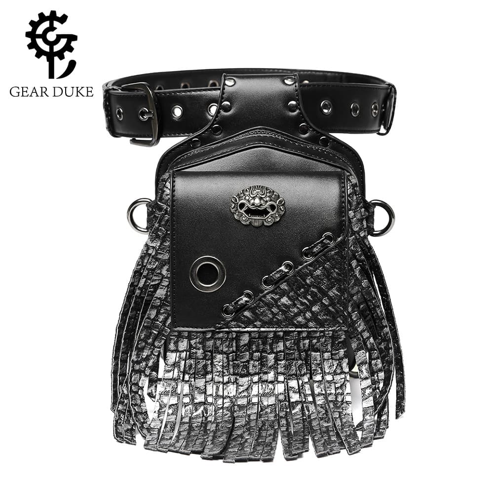Punk Men's Waist Bag, Pu Leather Outdoor Tactical Bag, Women's Tassel Hanging Bag