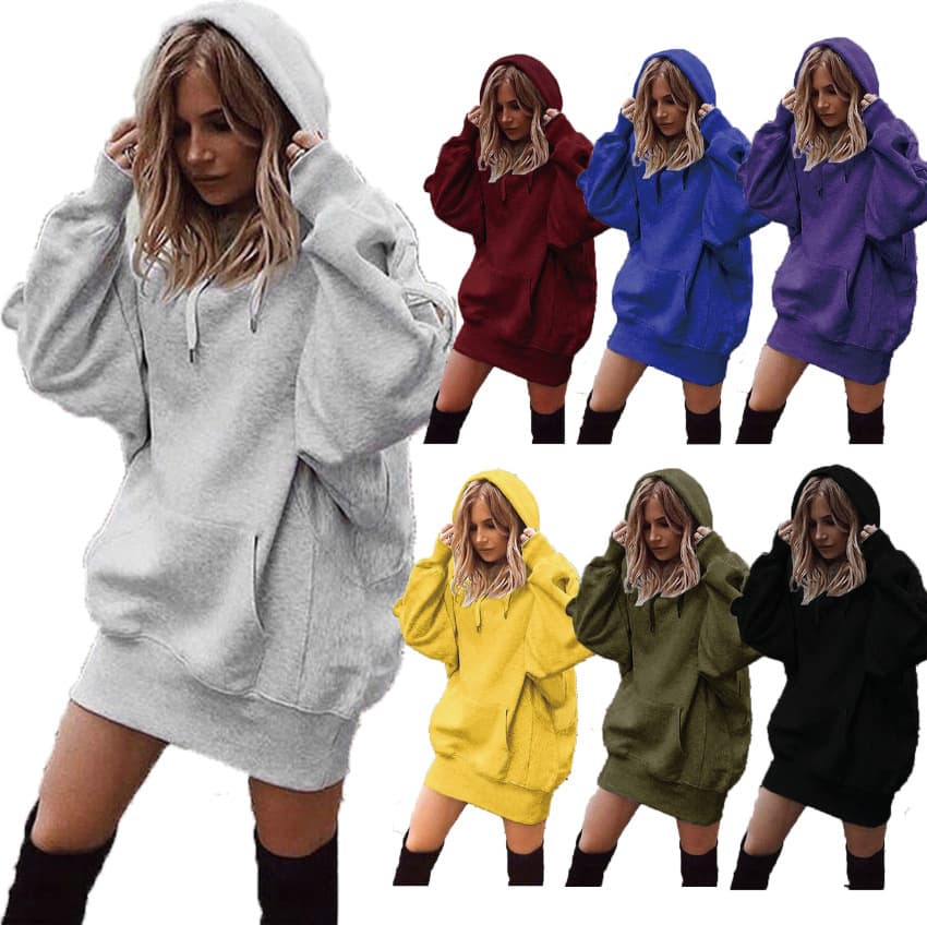 Women's Clothing ins online celebrity autumn and winter women's tops solid color pullover hooded loose fleece sweatshirt