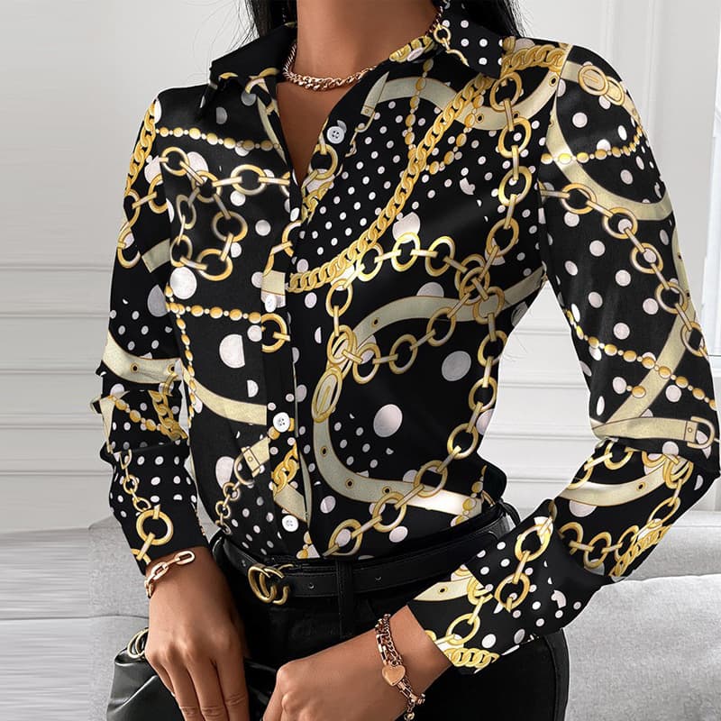Women's Clothing Spring And Autumn Shirt Printed Long Sleeved Pullover Shirt