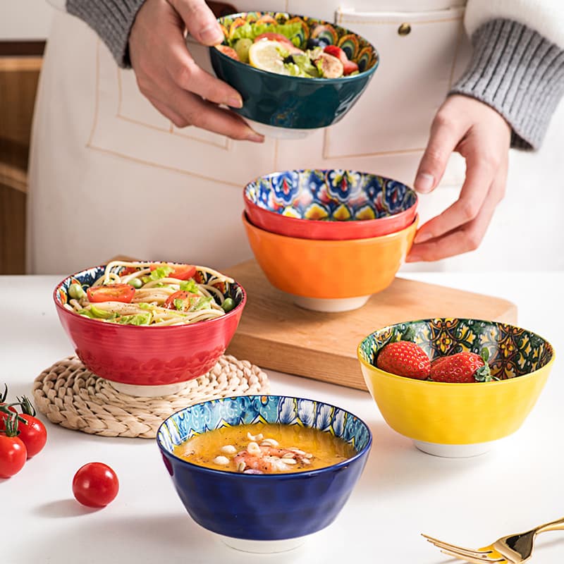 Bohemian Ceramic Dinnerware Set - 16-Piece Retro Style Bowls Plates & Soup Dishes For Kitchen & Dining (Dishwasher Safe)​