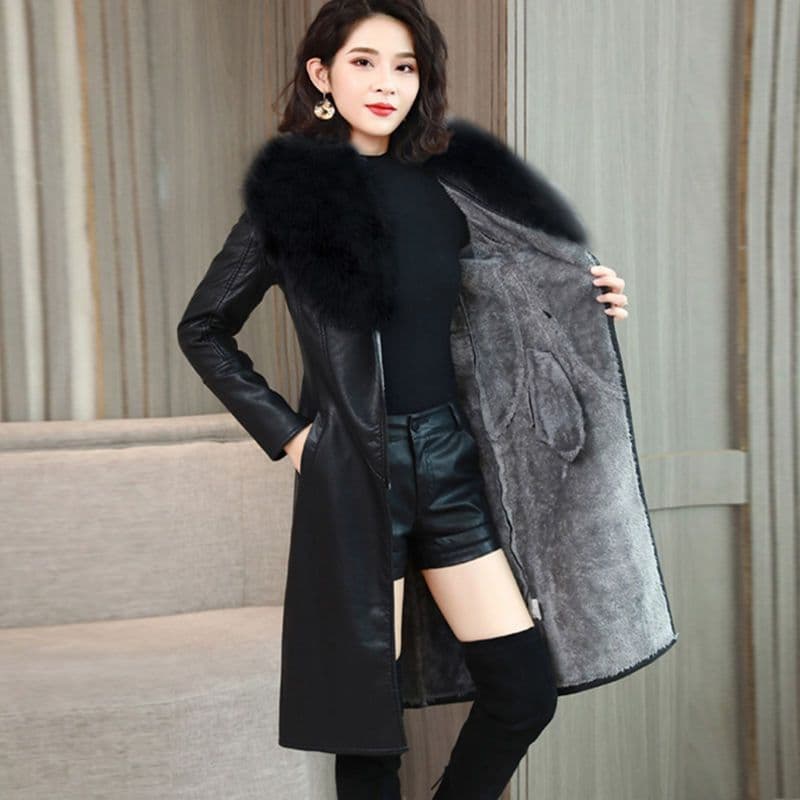 Women's large fur collar winter fur coat women plus fleece thickened medium long