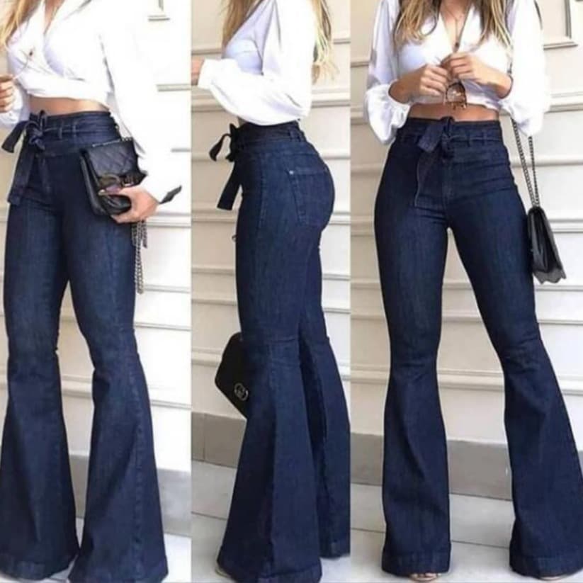 Women’s Clothing High Waist Micro Elastic Lace Up Flared Pants Wide Leg Pants Women's Jeans