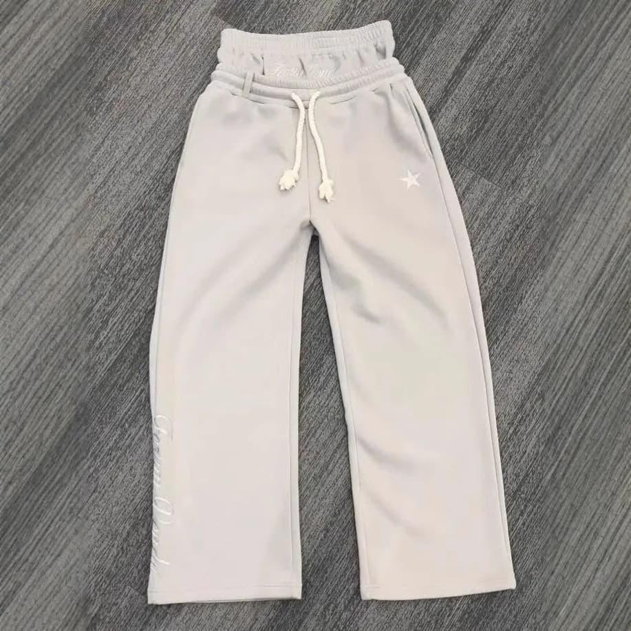 Harajuku Loose Double Waisted Men's Sweatpants Y2K American Solid Color Letter Embroidery Casual Pants Hip Hop Drawstring Waist Jogger Male