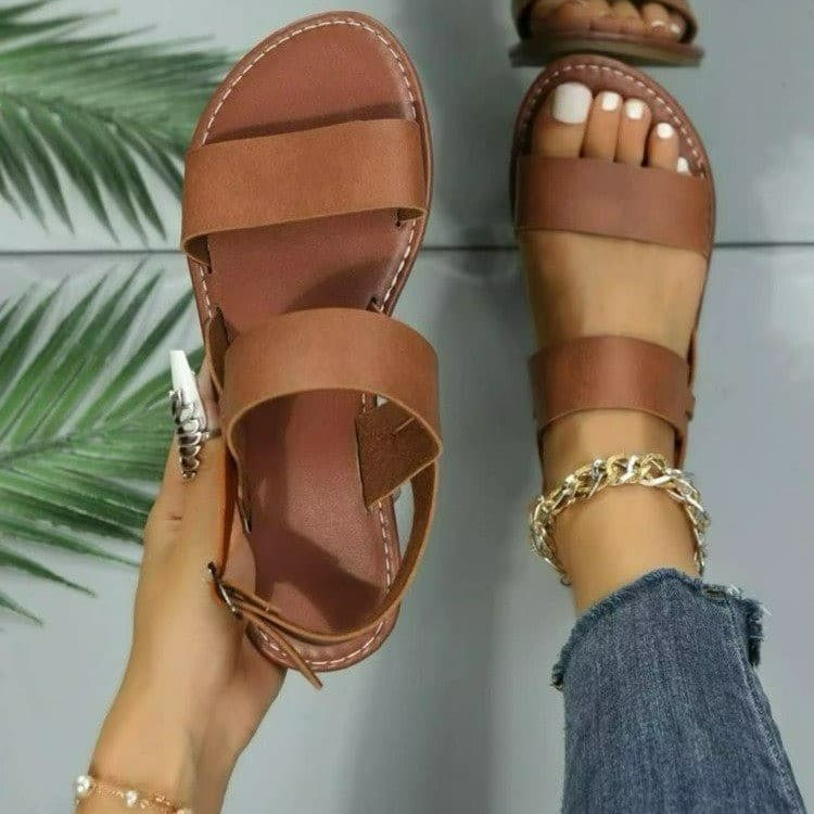 Roman summer new fashionable comfortable for external wear. Women's with ankle strap and round toe flat sole sandals in