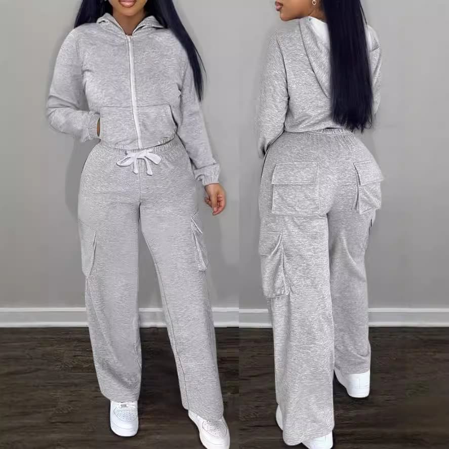 Ensemble sweat-shirt à capuche décontracté et pantalon de jogging à cordon de serrage pour femme - Tenue d'intérieur en polaire douce, tenue deux pièces confortable pour l'automne/hiver