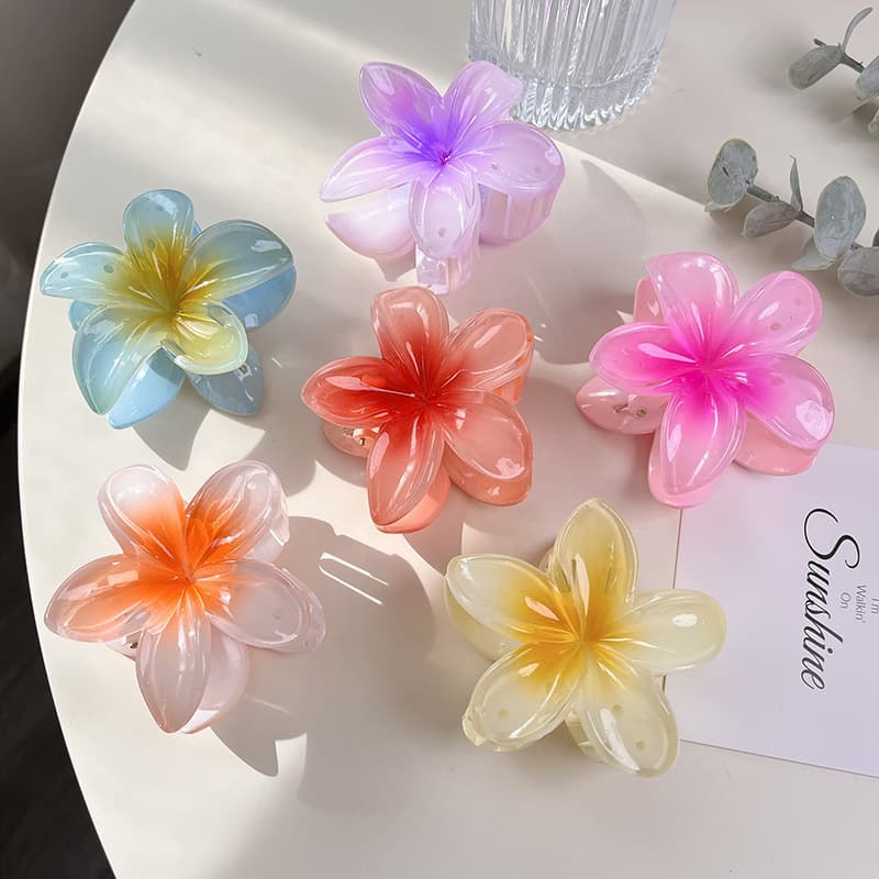 Unisex Resort-style Candy Flower Frangipani Clipper Beach Seaside Gradient Hairpin Back Of The Head Shark Clip