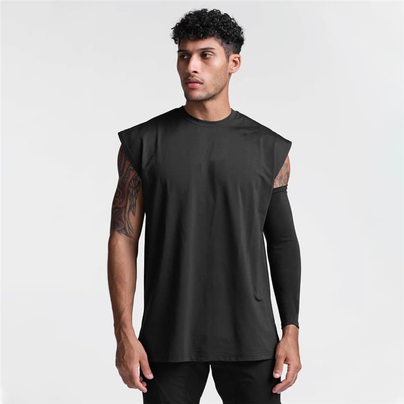 Men's Solid Color Light Plate Round Neck Wide Shoulder Vest Vest Training Casual Sports Sleeveless T-shirt