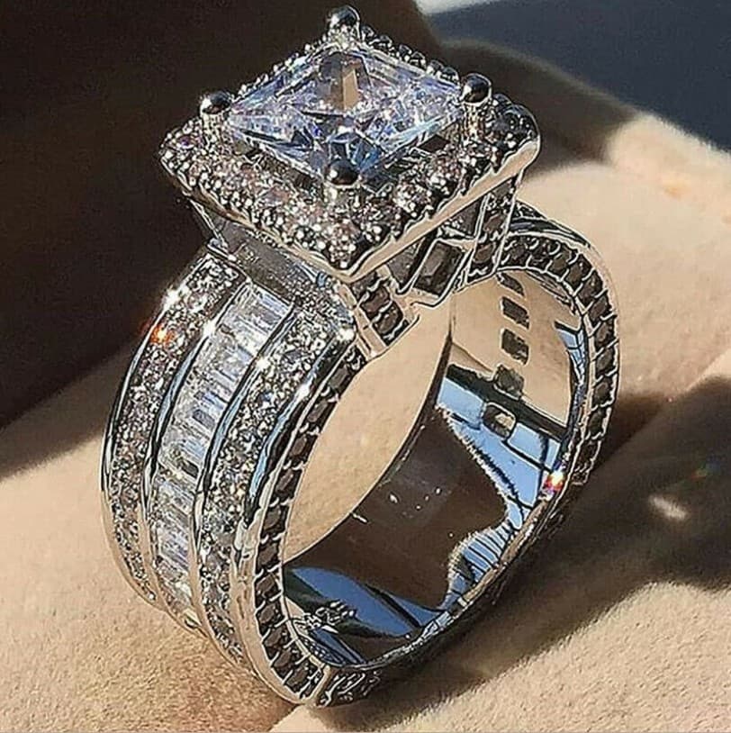 Alloy electroplating inlaid square zircon ring popular hand jewelry