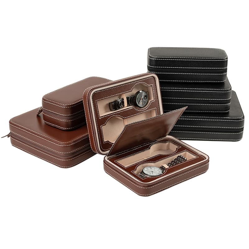 Portable PU Leather Zipper Watch Bag Jewelry Storage Display Box 2 4 8 Watch Boxes In Stock