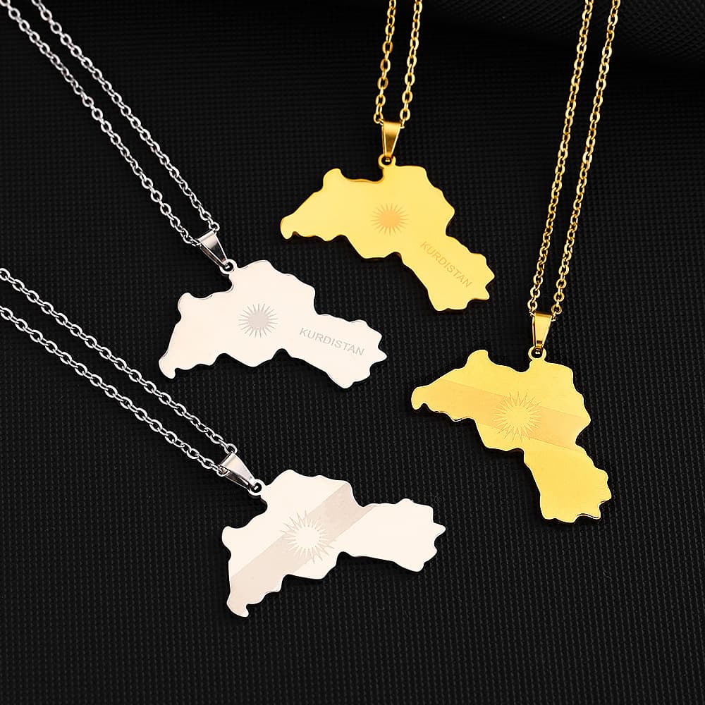 Hot Selling Stainless Steel Kurdistan Map Necklace Vintage Ethnic Style Men's and Women's Titanium Steel Pendant Accessories
