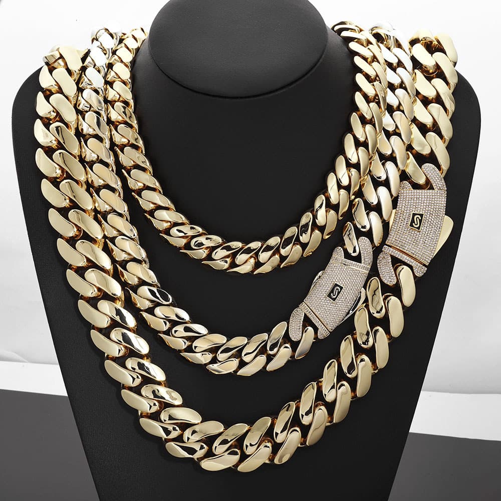 European And American Hip-Hop Cross-Border 14K Gold Smooth Cuban Chain Men's Necklace Quality Jewelry Personality Trendy