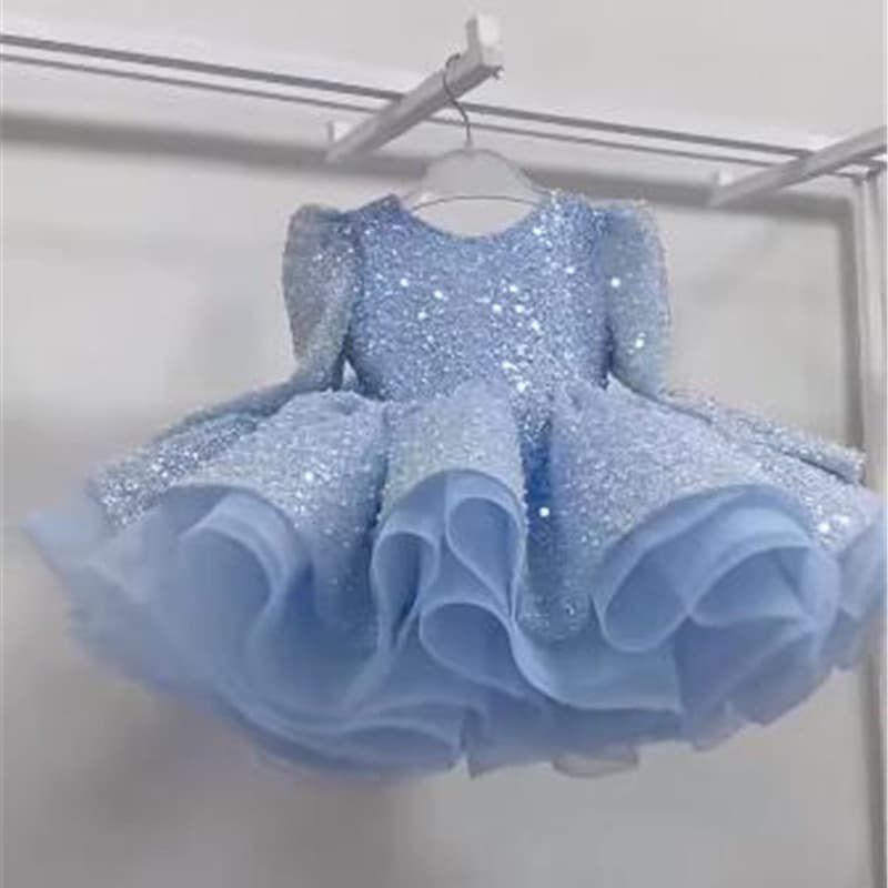 Gorgeous Sequin Birthday Host Princess Flower Girl Fluffy Model Runway Piano Performance Dress