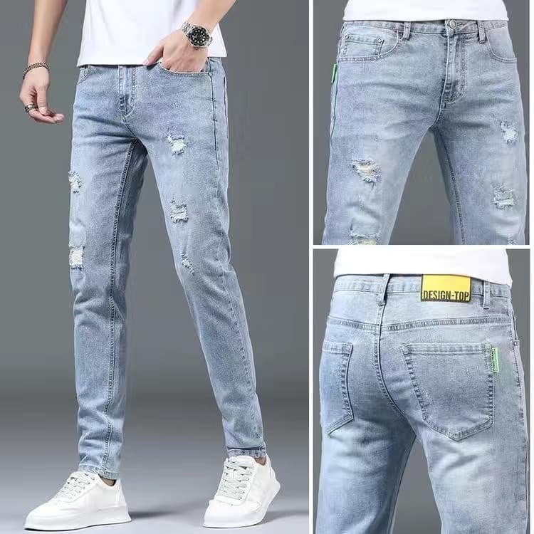 Printemps et automne nouveaux jeans de luxe légers haut de gamme pour hommes, marque tendance, coupe slim, élastique, petit pied, version coréenne