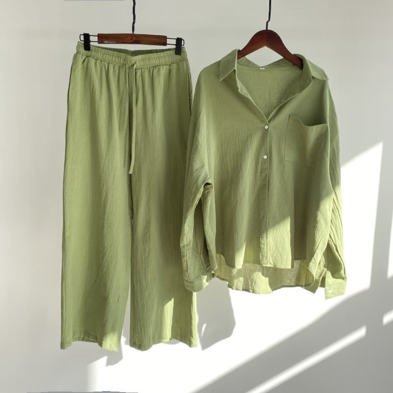 Women's Retro 2-Piece Set Large Size Cotton Linen Blend High Waist Loose Trousers Casual Fashion Spring Autumn Summer