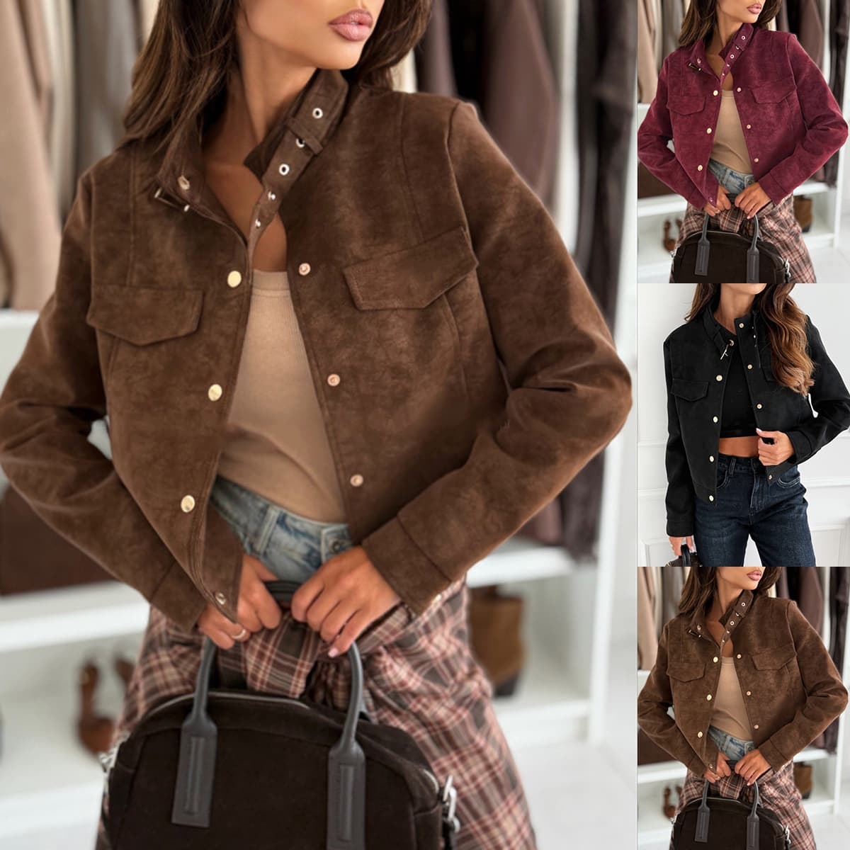Stylish Suede Zip-Up Jacket - Soft Faux Leather Outerwear With Long Sleeves, Classic Fit, Versatile For Casual & Office Wear (Black, Brown, Burgundy)