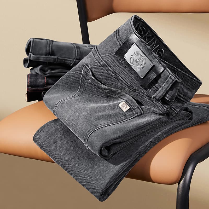 Men's Clothing Gray Jeans Men New Autumn and Winter Trendy Brand Slim Elastic Casual High End Light Luxury Trousers Spring and Autumn
