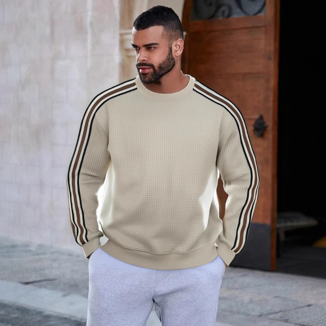 Men's Casual Sweatshirt - Relaxed Fit Crewneck Pullover With Mini Check Pattern | Soft Cotton Blend, Thickened For Spring/Fall