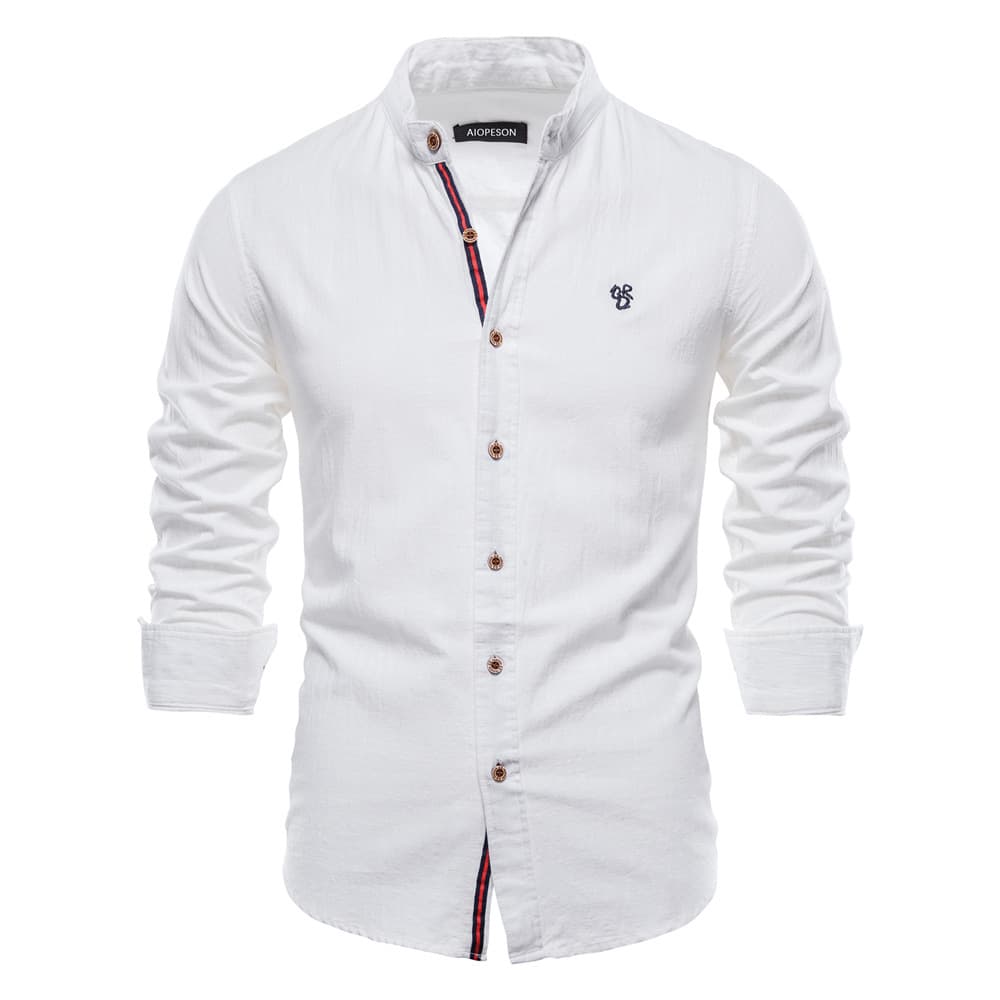Spring Summer Slim Shirts Men's Cotton Linen Casual Japanese Men's Fashion Business Solid Color Long Sleeve Shirts Male (US Size)