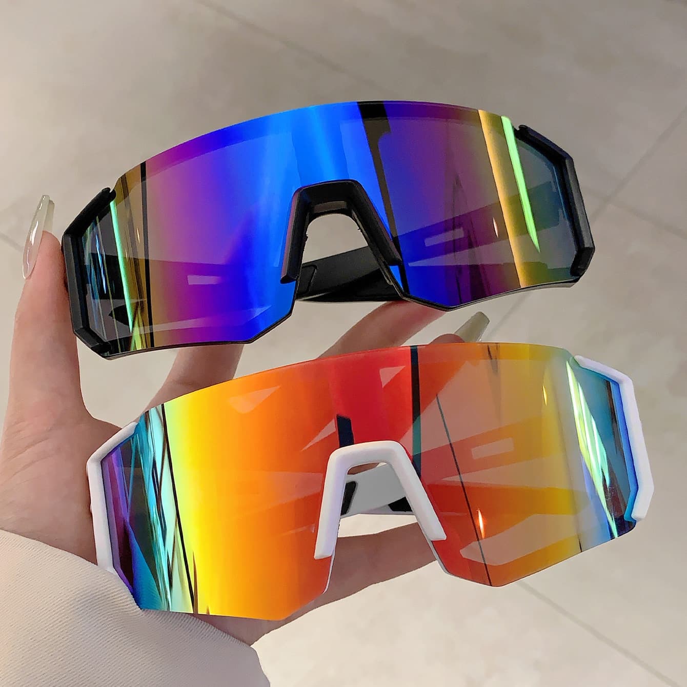 One Piece Large Frame Colorful Cycling Sunglasses For Men Windproof Outdoor Sports Mountaineering Skiing