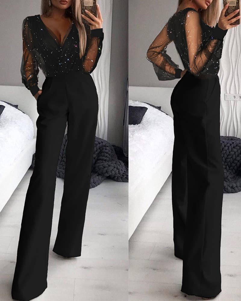 Women's Mesh Powder Splicing Jumpsuit