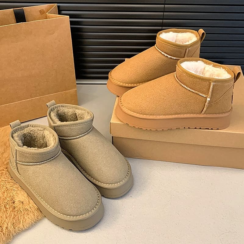 SHLIANG Thick Plush Platform Snow Boots Women Winter Keep Warm Fur Cotton Shoes Woman Suede Slip-On Ankle Botas Padded Shoes Y0074