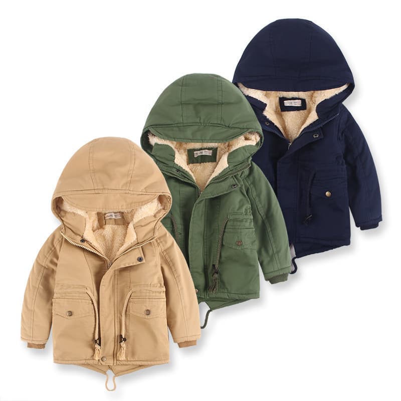 Boy's Coat Autumn And Winter Children's Wear To Overcome Children Plus Fleece Thickened Warm Cotton-padded Trench Coat