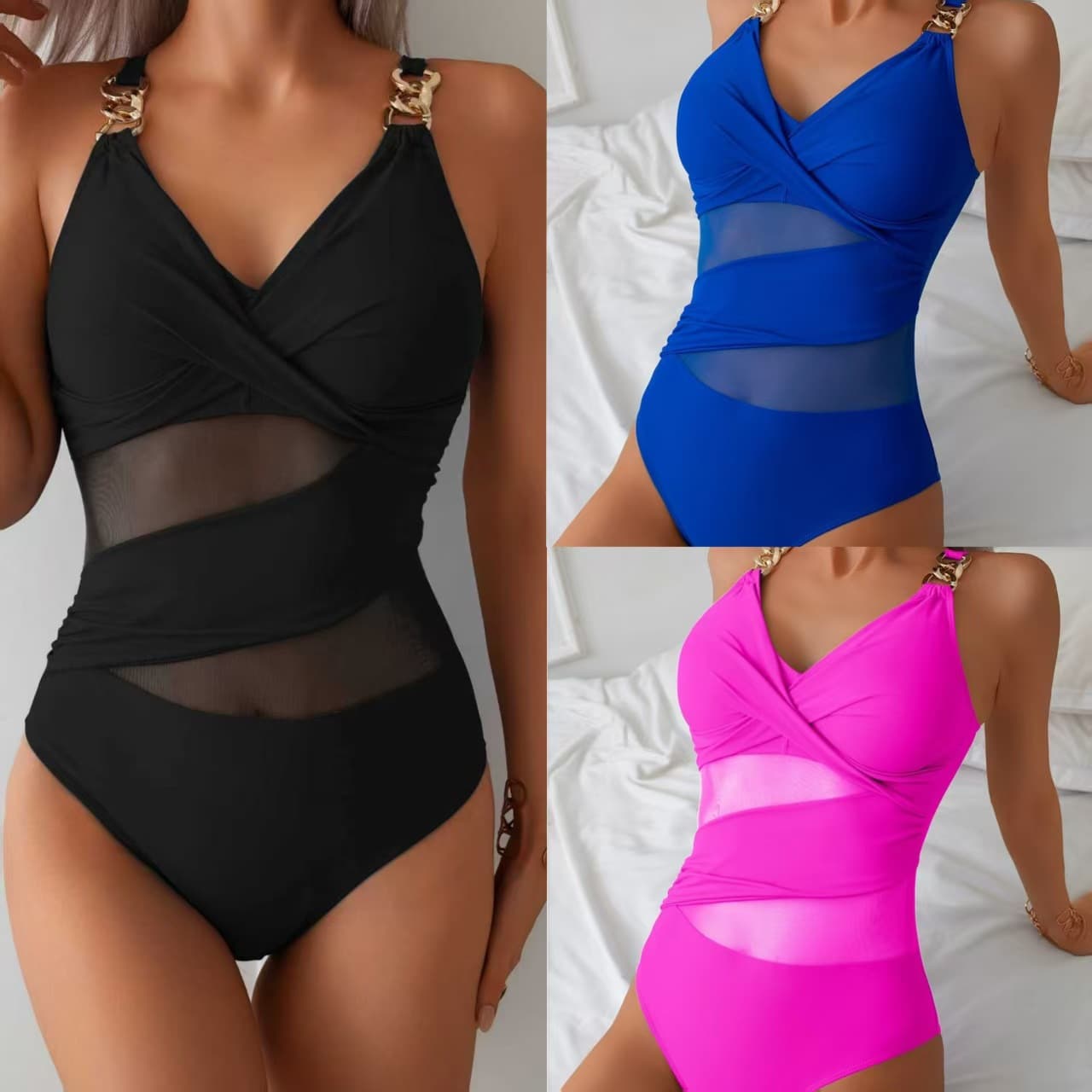 One Piece Solid Color Swimsuit For Women
