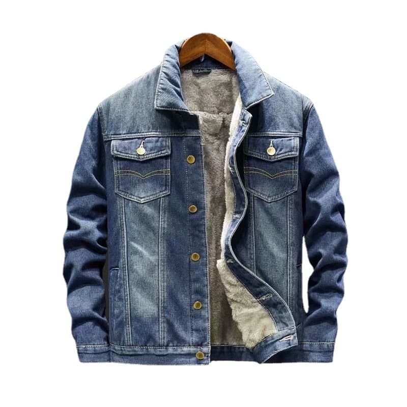 Denim Jacket Men's Autumn Loose Trend Warm Tooling Top Autumn And Winter Fleece Thickened Casual Trendy Jacket