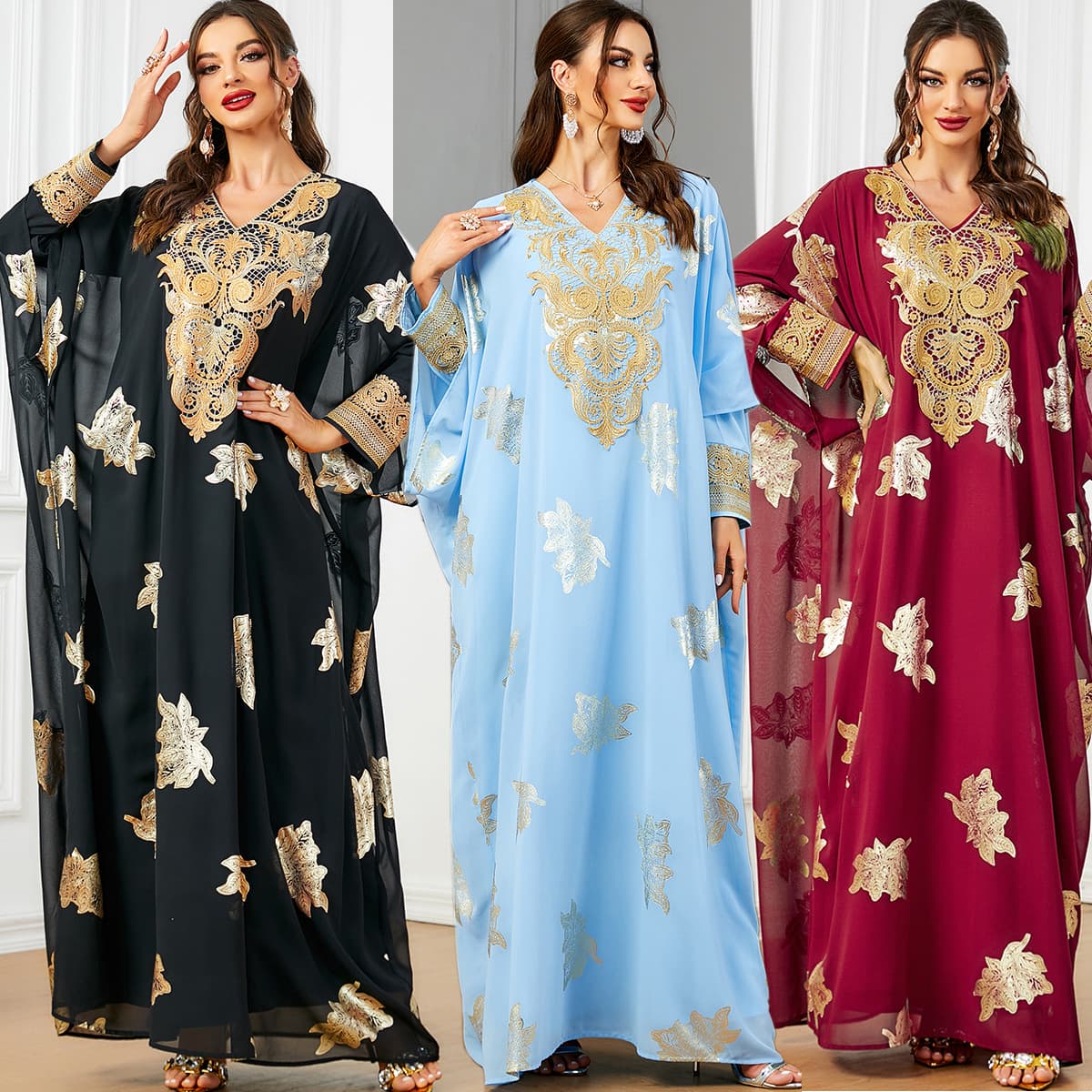 Women’s Clothing new Muslim robe hot stamping Arab women's loose two piece dress