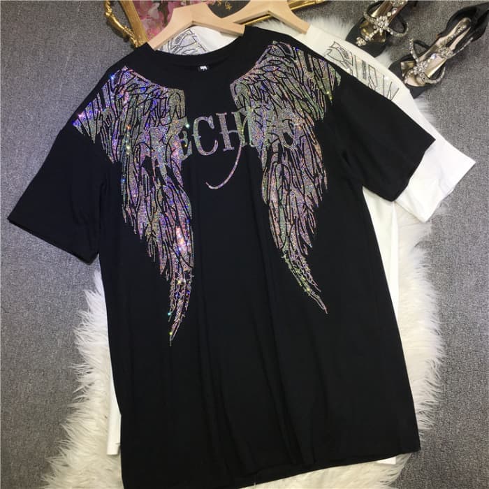 Women's heavy industry sells diamond short-sleeved T-shirts, luxurious and slim tops