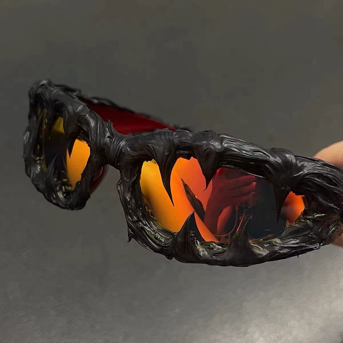 Handmade Drip Glue Sunglasses American Dark Style Cool High End Niche Avant garde [Volcano Red]