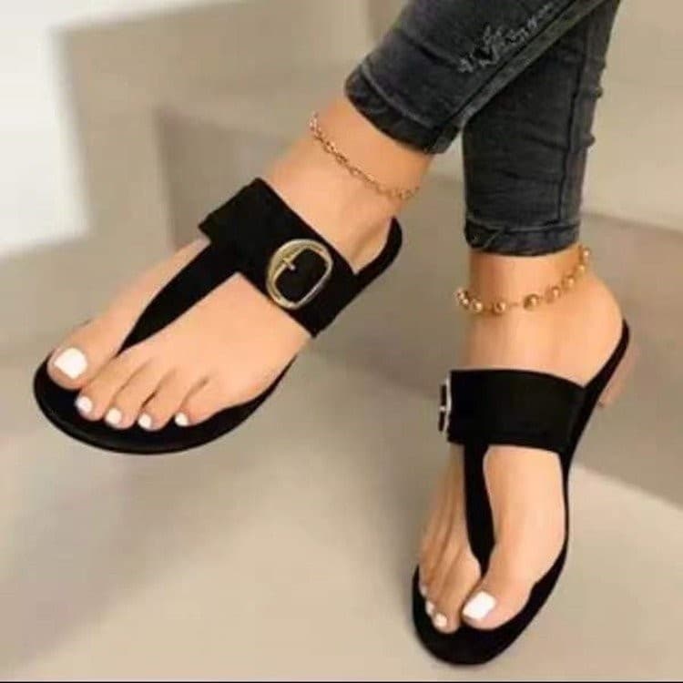 Summer New Flat Toe Clip Metal Buckle Outside Wearing Slippers Woman