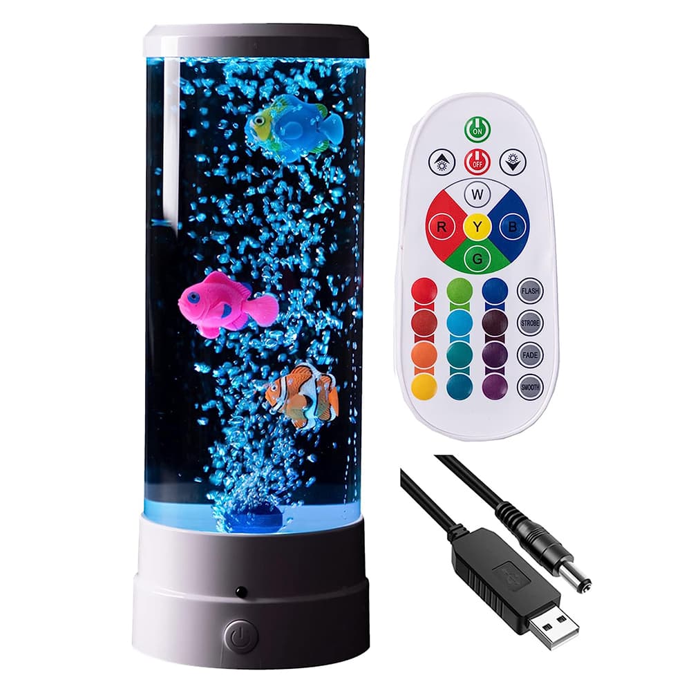 16 Color Changing Bubble Fish Lamp USB Plug-in Mini Fish Lava Lamp With Remote Control Night Light For Kids Adults Gift