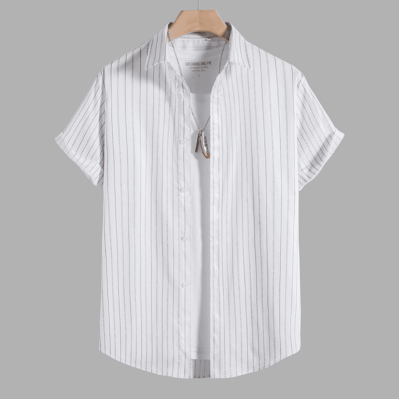 Men's New Summer Large Size Printed Shirt Striped Shirt