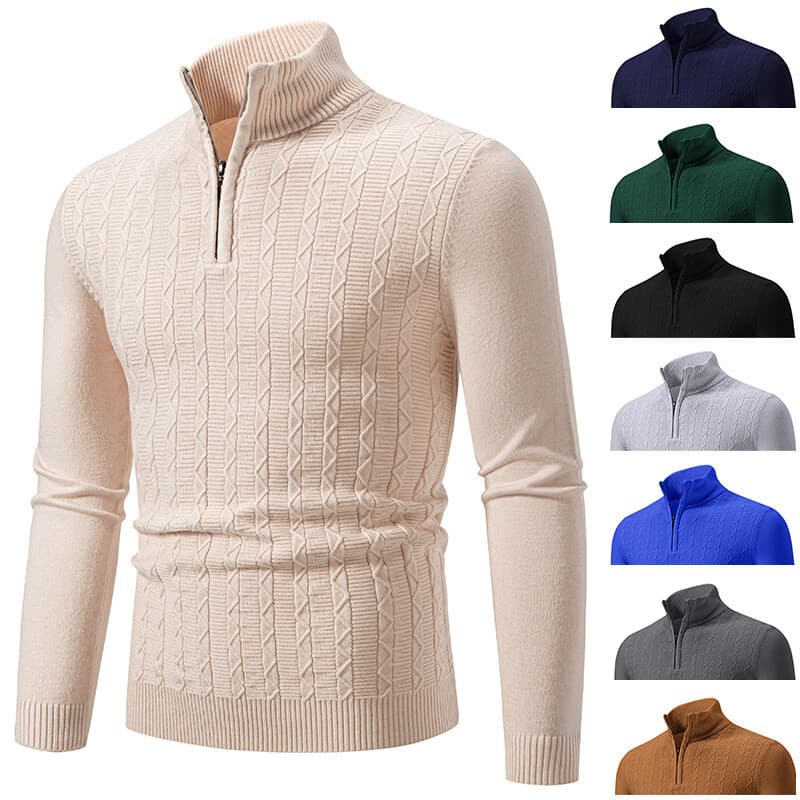 Men's Half Zip Sweater Slim Fit Knit Pullover With Cable Stitch Casual Long Sleeve Top For Autumn (M-3XL, 8 Colors)​