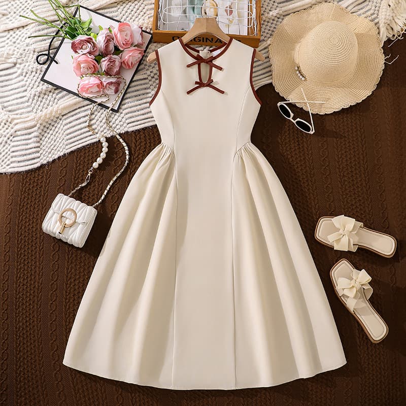 Girls Sleeveless Patchwork Waist Dress Spring Summer New Style Children's Clothing Style Young Girls Fashion 8-16 Years