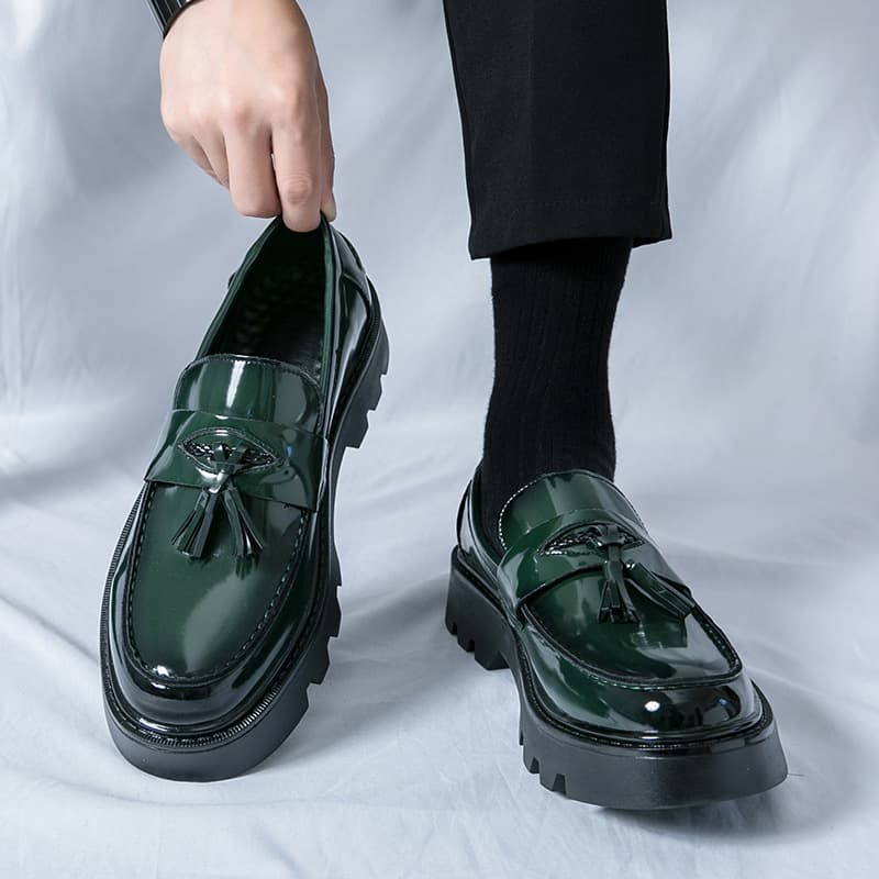 Liusu Lefu For 2025 Spring Autumn New Thick Sole British Men's Business And Leisure Tall Matcake Leather Shoes